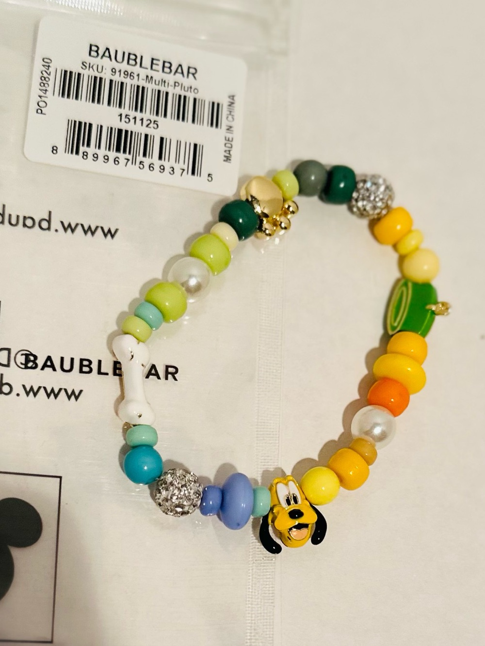 Baublebar NWT Disney Pluto Beaded Multicolored Charm Bracelet